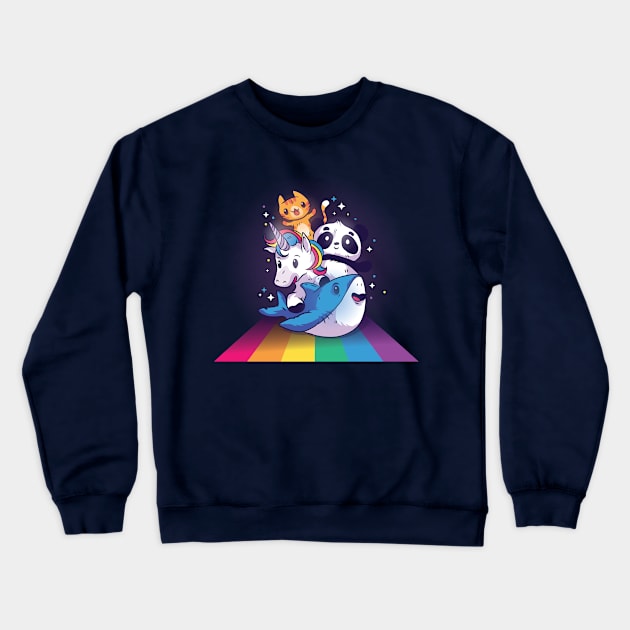 CUTE ANIMALS RIDING RAINBOW Crewneck Sweatshirt by madeinchorley